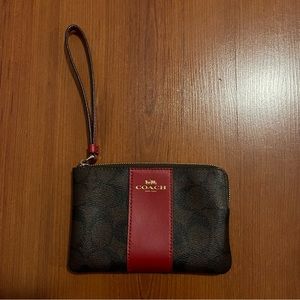 Coach Brown & Red Small Leather Wristlet
